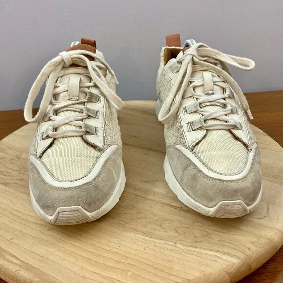 Sezane Sama Sneaker Womens Multicolor Woven Ecru Sam Crochet Suede Leather Sz 9 - Picture 3 of 15